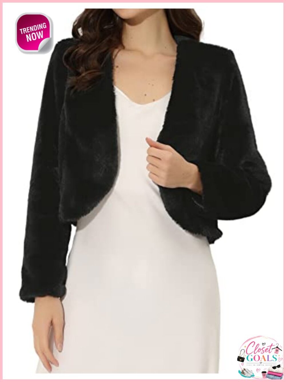 Faux Fur Cropped Jacket Long Sleeve Wedding Bolero Shrug Coat